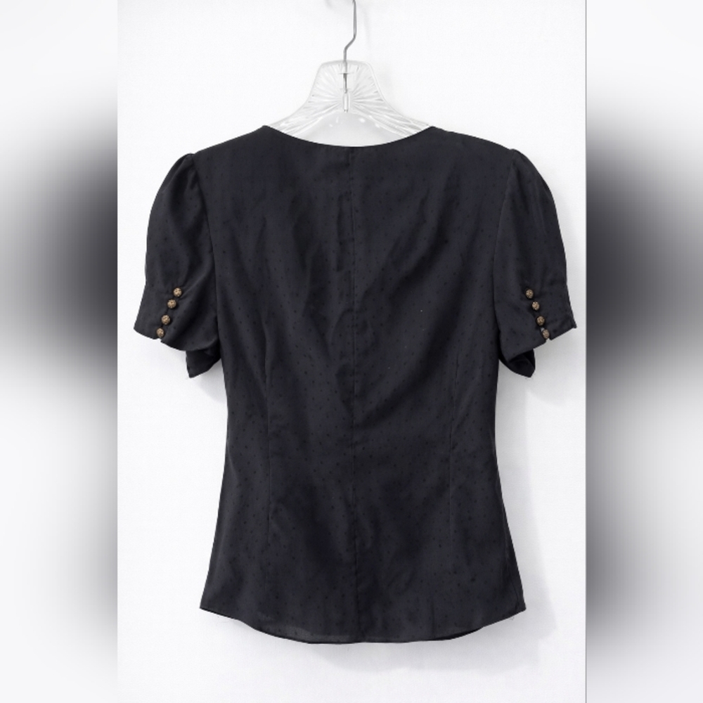 Banana Republic 100% Silk Dot Black Puff Sleeve Blouse - Picture 2 of 3